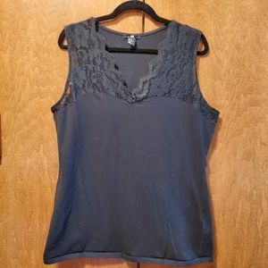 H&M Lace Detail Black Tank Top, XL NWOT